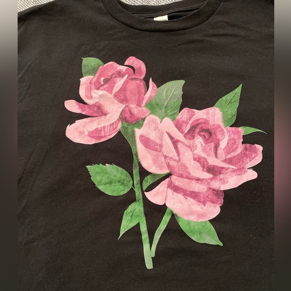 Pink Roses Black Graphic T-Shirt - Picture 5 of 6